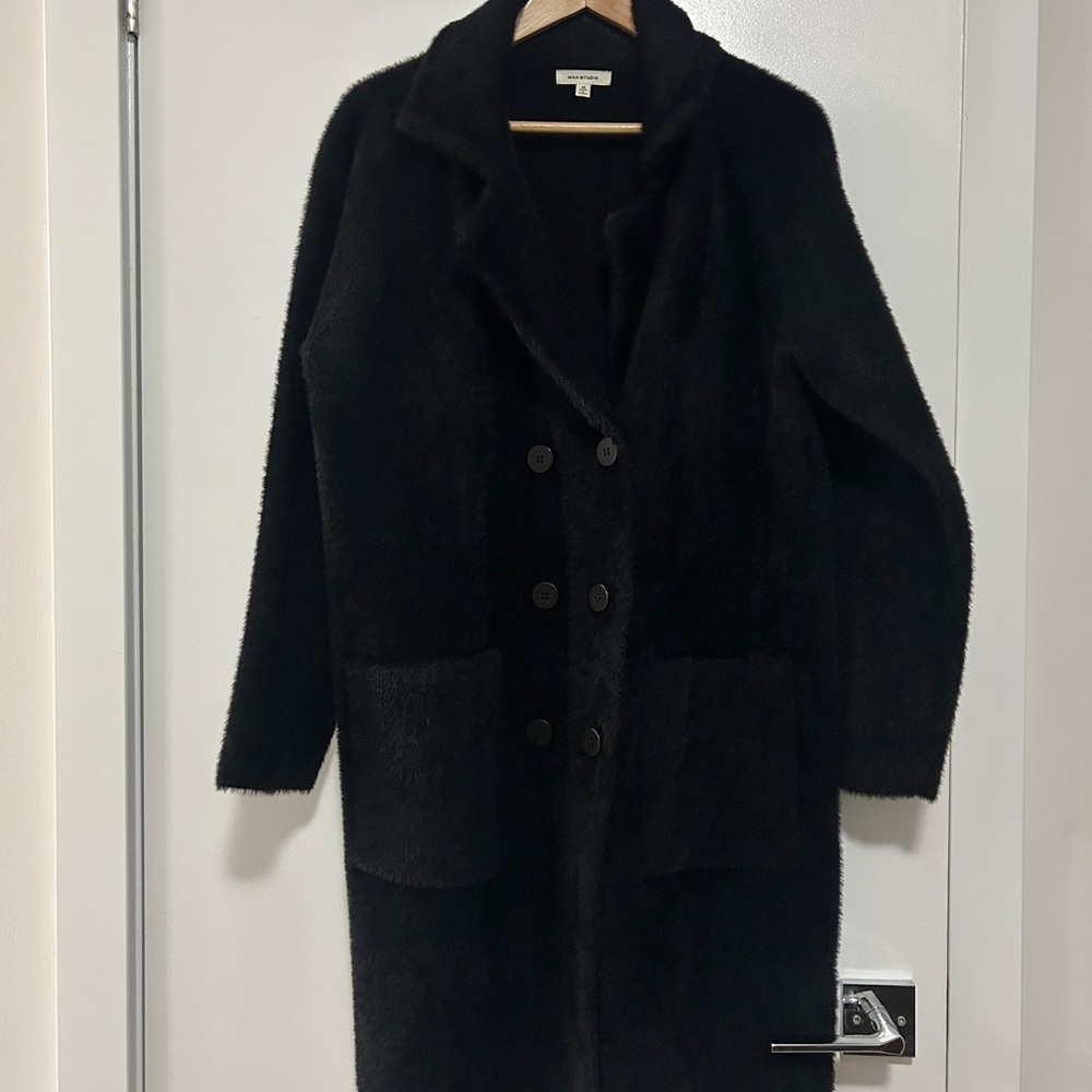 Max Studio Black Long Double-Breasted Trench Coat